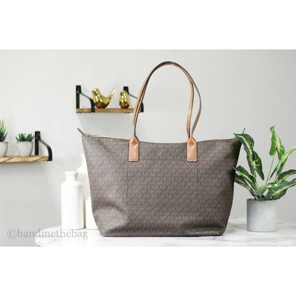 NWT Michael Kors Travel Large Tote Leather Stripe Tangerine Zip Shoulder Handbag - Picture 3 of 5